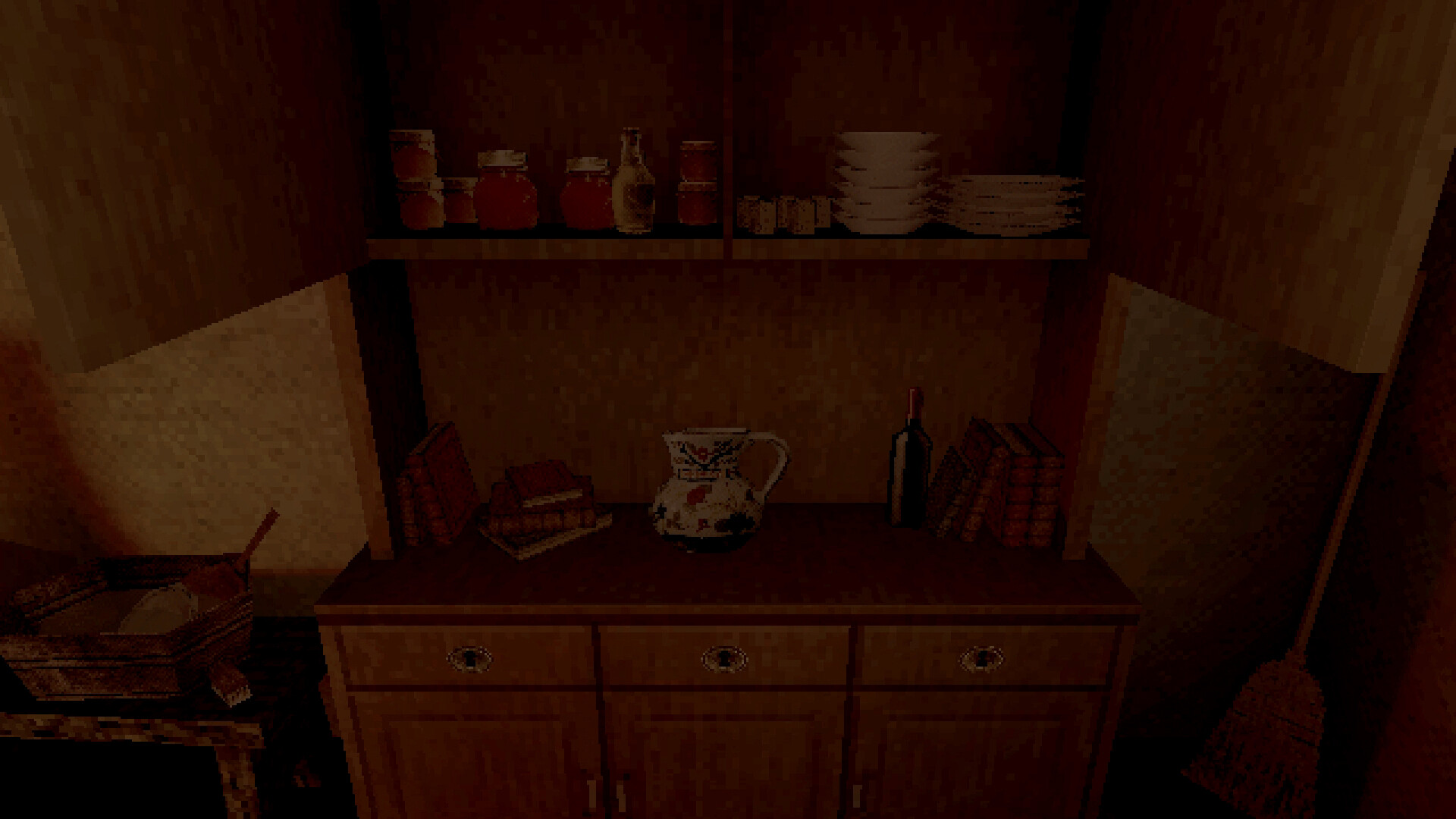 Cucina Stellata screenshot: a kitchen sideboard with jars, plates and a jug.